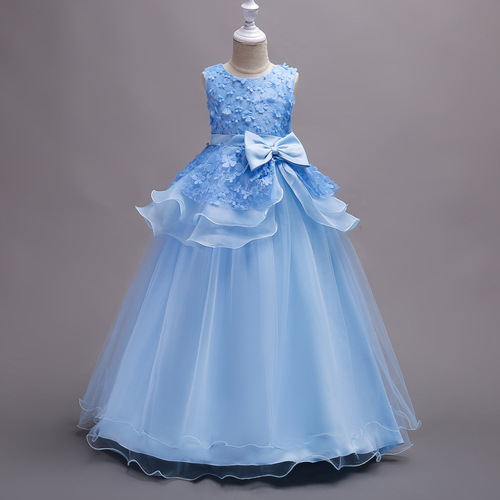 European and American children's clothing girls' flowers bowknot medium and large children's princess dress evening host puffy skirt 
