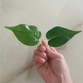 仿真植物仿真花叶片配件 过胶两叉绿萝叶片 布料花17厘米叶子配件