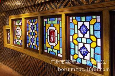 仿古门窗岭南满洲窗实木花格玻璃窗五彩玻璃花窗广东厂家直销定制