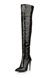 Pointed thin heel chivalrous Boots Size patent leather side zipper sexy knee high boots