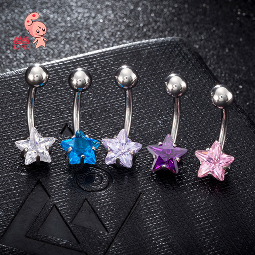 European and American new style little star navel nail fashion five-pointed star zircon navel ring human body piercing navel jewelry one piece drop shipping