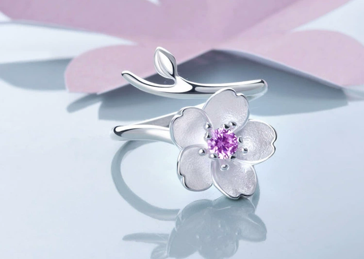 One size gemstone ring, accessory, silver 925 sample, flowered, 925 sample silver, wholesale