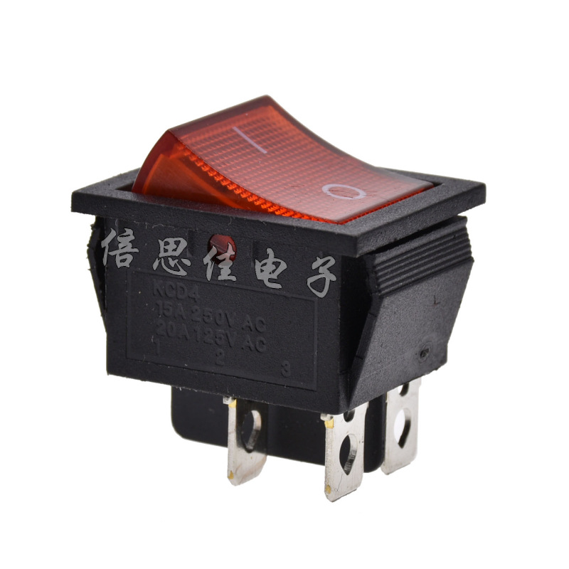 船型开关KCD4 4脚带灯 4脚2档 按钮开关 4脚双排 翘板电源开关