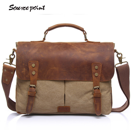 Vintage Canvas Bag with Headline Leather, Unisex Shoulder Bag, Crossbody Bag, Handbag, and Briefcase - Direct Sale from Manufacturer