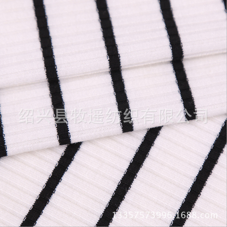 厂家直供秋冬TR/人棉氨纶条纹针织罗纹布 连衣裙时装女装面料