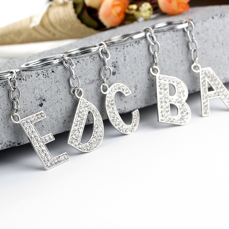 16g Weight Alloy Material Letter Pattern Unisex Gender Hot-selling Fashion 26 English Letters Diamond Keychain  Wholesale 1