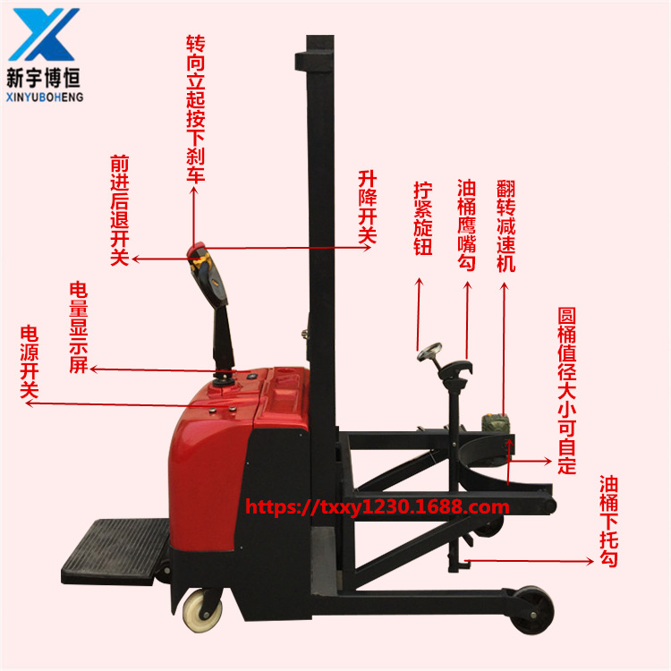 电瓶电动油桶堆高机 自行式油桶装卸搬运车 全电动油桶翻转车