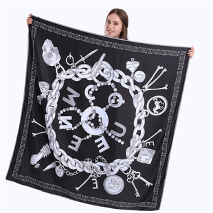 new 130cm womens silk scarf carousel print twill imitation silk large square scarf shawl scarfpicture1