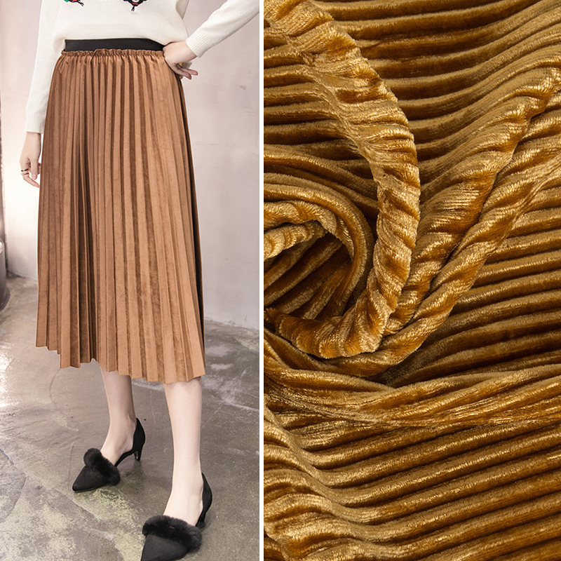 韩国绒现货面料 金丝绒压皱服装爆款布料批发