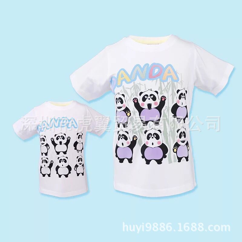 新型光变材料熊猫T恤烫画厂家直供天猫淘宝亲子装商家
