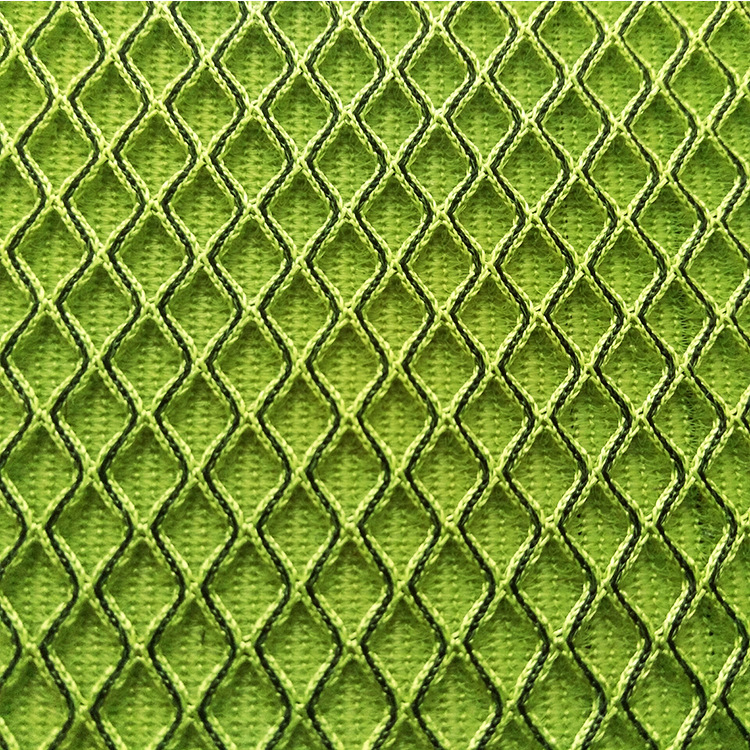 东莞工厂供应 3d双色菱形网布 绿色涤锦混纺 鞋材箱包面料