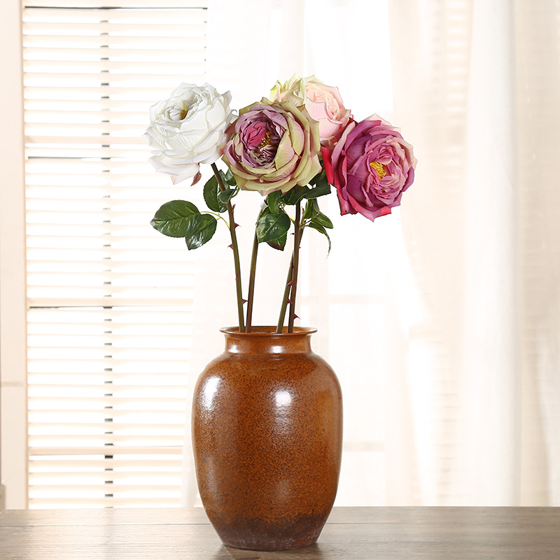 玫瑰花仿真花客厅电视柜花艺假花家居装饰花室内包菜玫瑰花卉批发