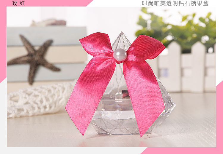 婚庆产品欧式婚庆用品创意钻石喜糖盒手工蝴蝶结透明糖盒子个性新娘糖果盒详情图13