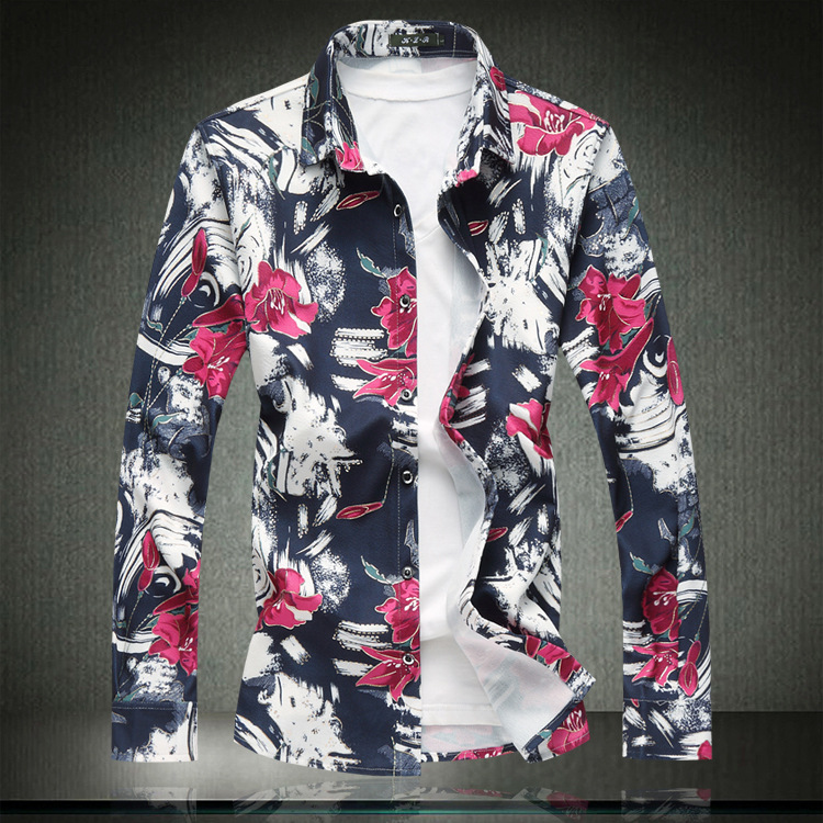 Spring and Autumn New Men's Floral Long-sleeved Shirt Plus Size Men's Thin Floral Shirt Trendy Men's Shirt Shirt