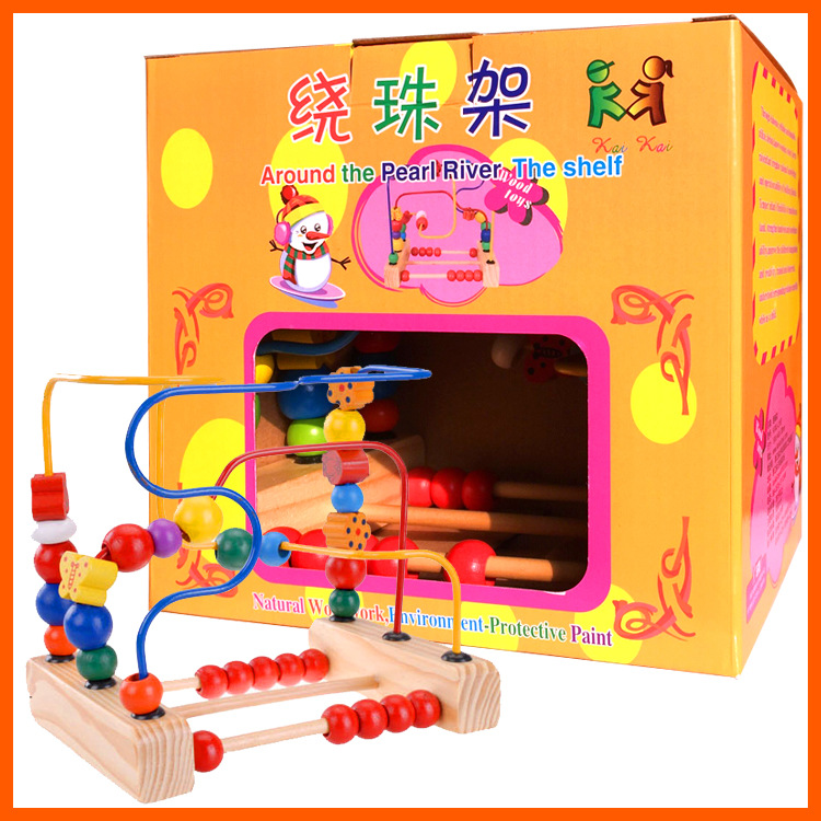 儿童大号台式绕珠架 三线花鸟绕珠 宝宝益智早教珠算算珠串珠|ru