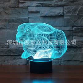 2022外贸新款兔子4 3D七彩视觉灯触控充电LED错觉灯礼品3D灯3370