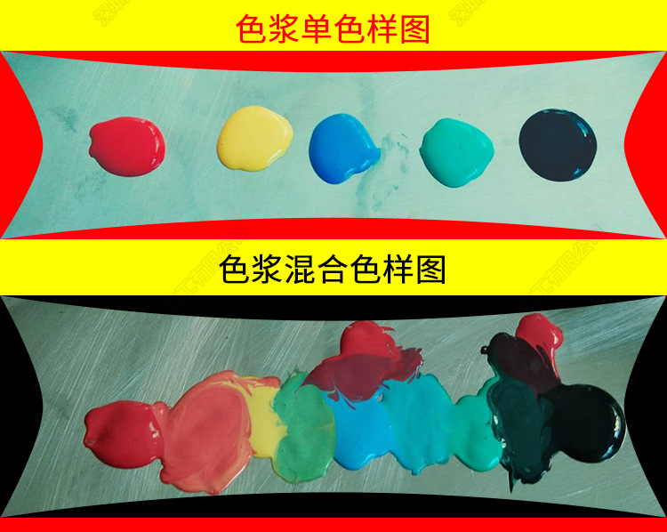 色浆是由颜料或颜料和填充料分散在漆料内而成的半制品。以纯油为胶粘剂的称油性色浆。以树脂漆料为胶粘剂的称树脂色浆。以水为介质添加表面活性剂分散而成的颜填料浆称为水性色浆。由于漆料种类很多，色浆种类也很多。为了使颜料等更好地分散在漆料中，往往在制造过程中，加少量的表面活性剂，加环烷酸锌等。