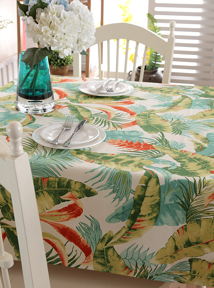 Mantel de mesa en lona de algodón con hojas de banano y selva_voghion.com