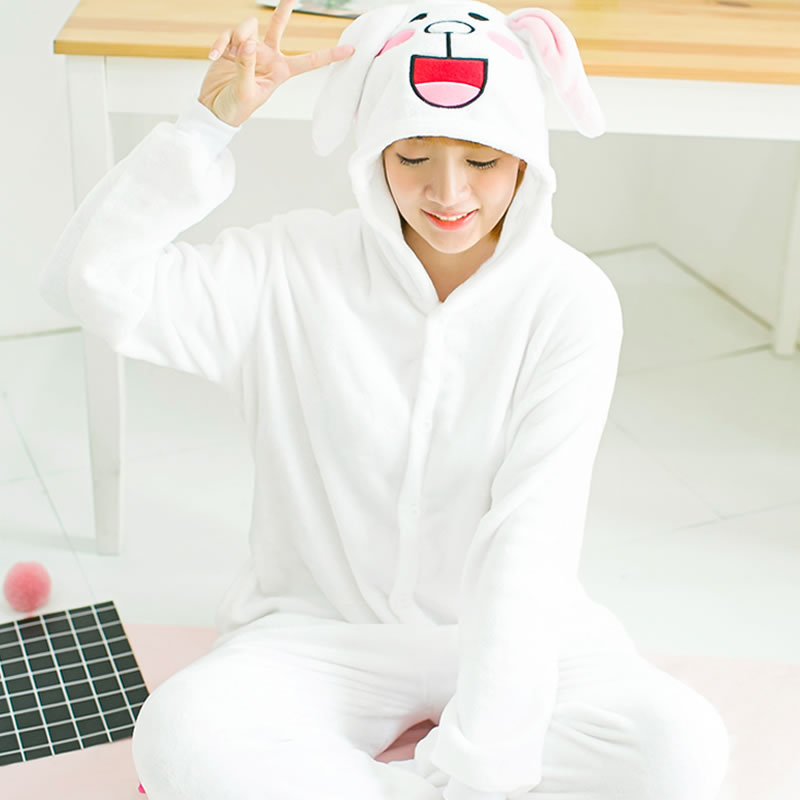 Flannel White rabbit all-in-one sleeper animal winter Cartoon cute white lovers Costumes cosplay