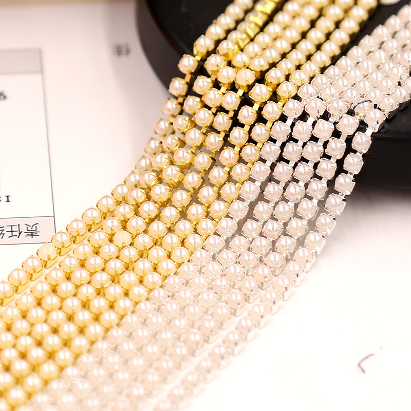 厂家直销 新款珍珠爪链 4mm珍珠钻抓链批发 水钻珍珠爪链详情3