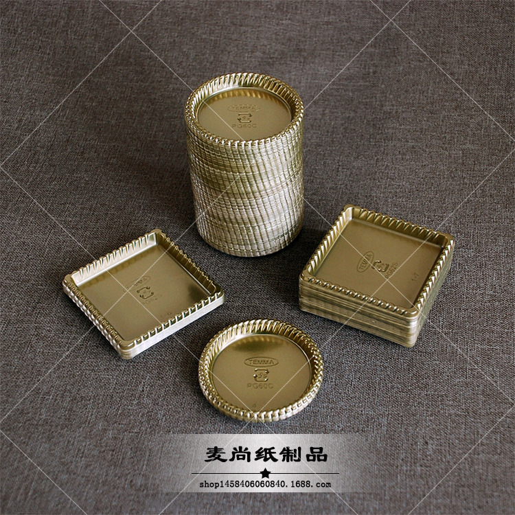 Japonés de plástico de calidad alimentaria bandeja de oro de postre occidental mousse bloque de corte cuadrado redondo bloque de corte pastel bandeja de oro