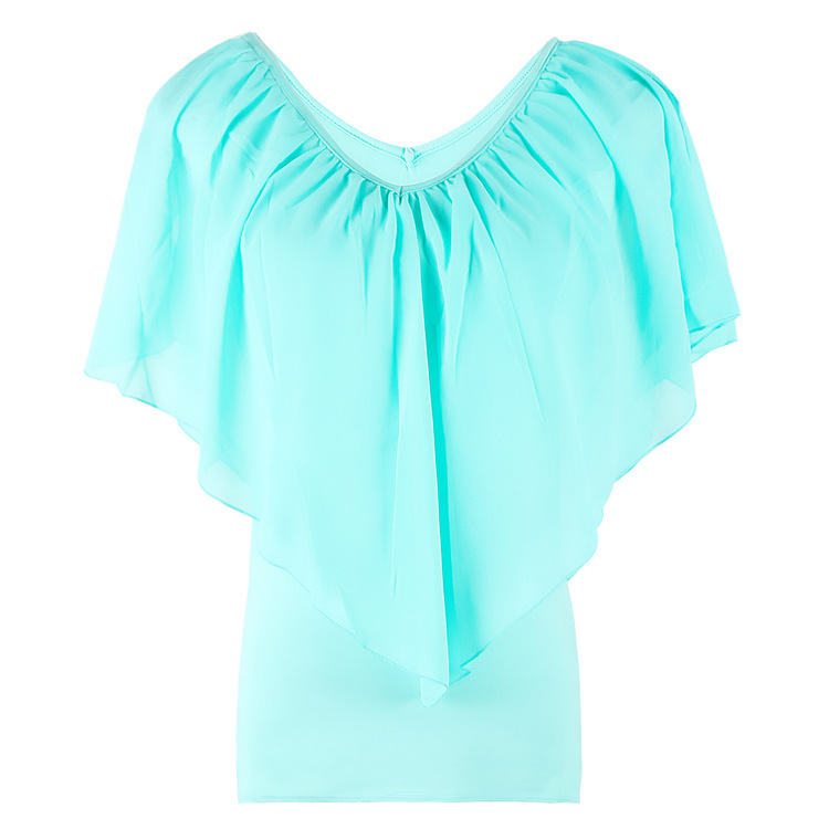 Chiffon Bat Sleeve Stitching Top NSKX10154