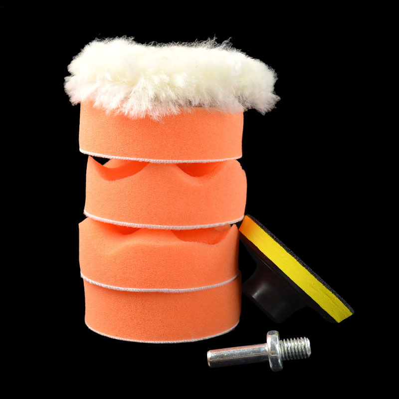 批发打蜡海绵抛光轮汽车抛光盘套装3寸7件套平面波浪打磨盘布轮