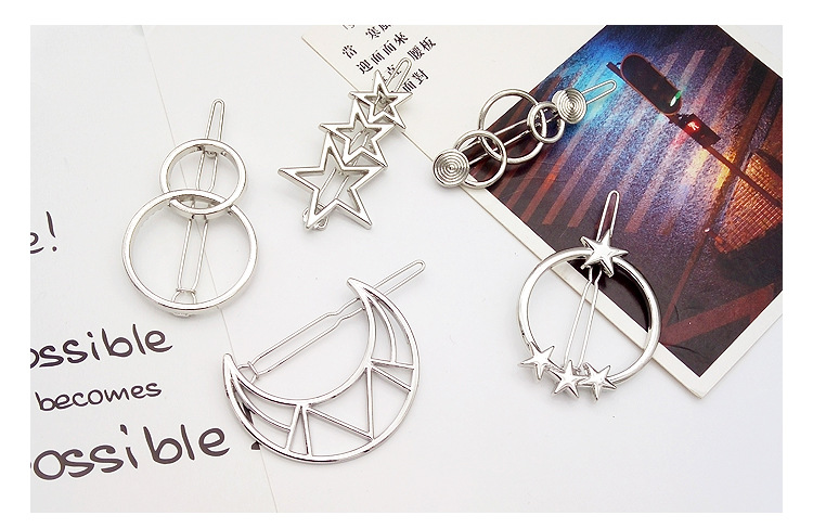 Wholesale New Fashion Simple Hollow Pentagram Star Moon Geometry Hair Clip Metal Cheap Side Clip Wholesalepicture4
