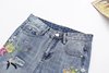 high waist grinding holes positioning embroidery edge jeans   