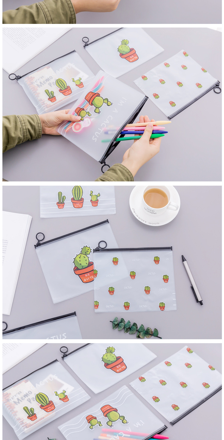 File Transparent Frosted Cactus Large Capacity Student Stationery Pencil Case display picture 2