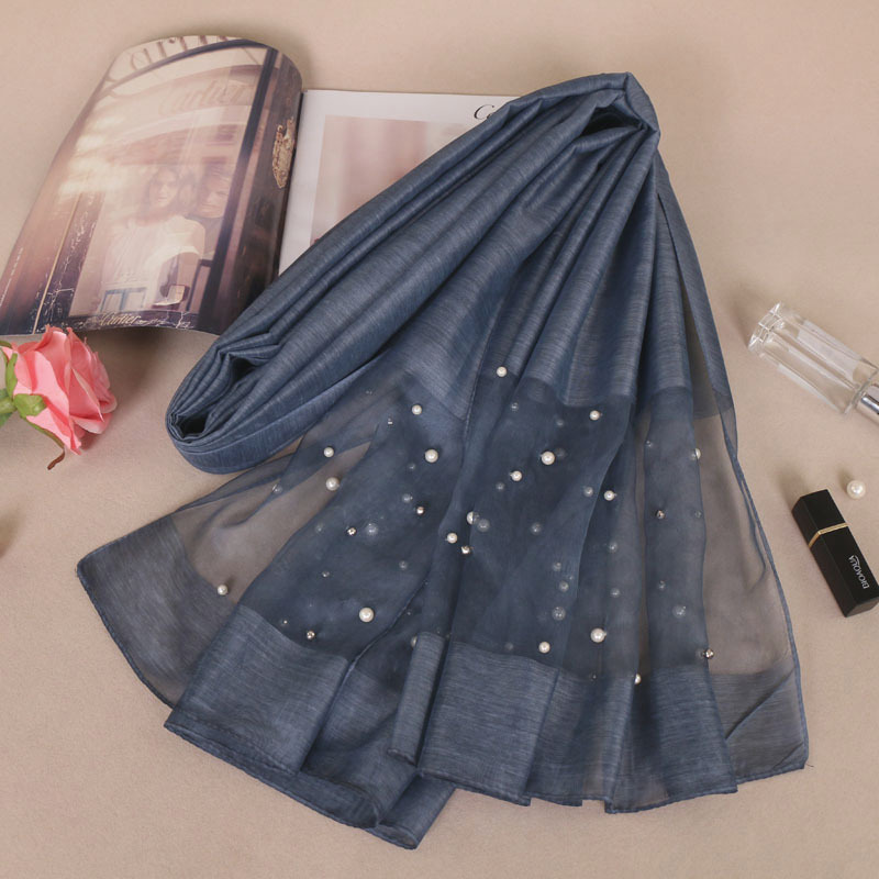 #8牛仔蓝 (9) 蕾丝珍珠羊绒围巾