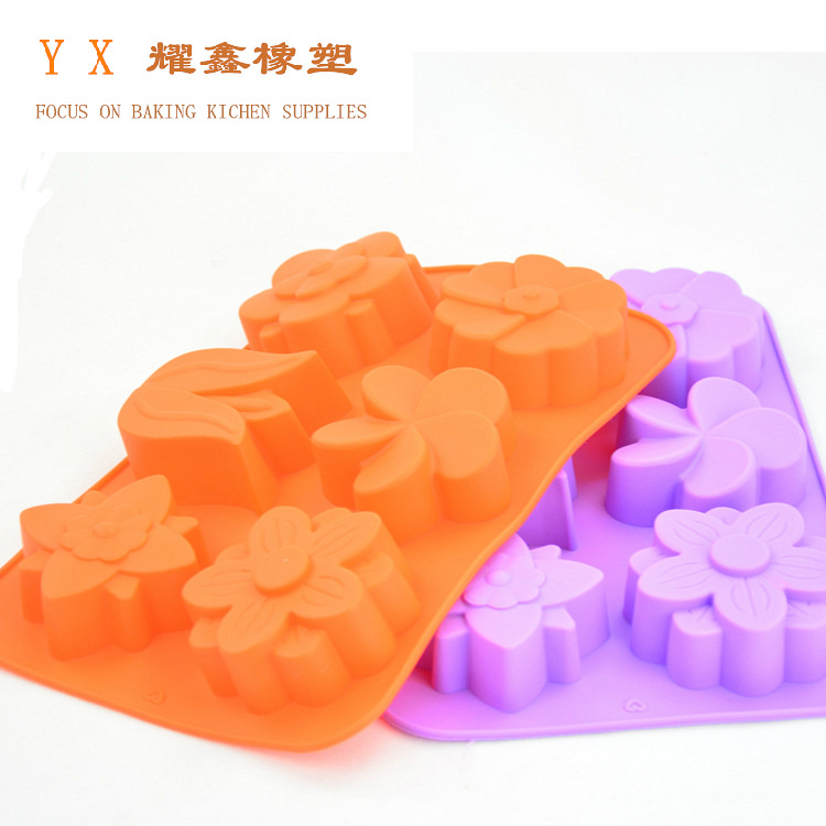 6连各种花硅胶手工皂模 硅胶肥皂模 蛋糕工具diy silicone制品