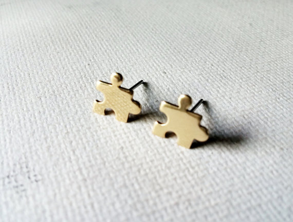Simple Jigsaw Earrings Alloy Plating Gold Silver Cartoon Geometric Earrings Student Earrings display picture 14