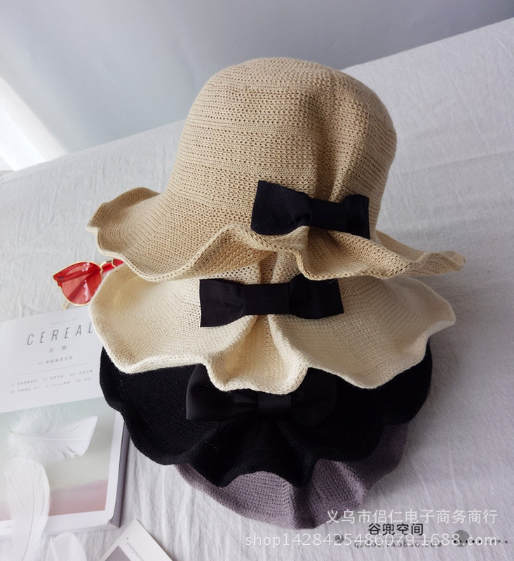 Bow tie cotton hemp sunshade hat fisherman summer beach sunhats hat  foldable hat girl