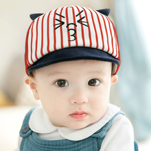 MZ4257春季新款婴儿童帽棒球帽宝宝棉线帽子条纹婴儿帽6-12个月