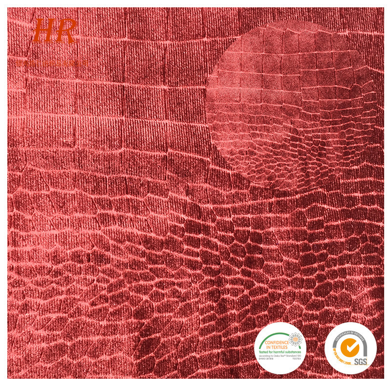 厂家直供涤氨弹力金丝绒压花鳄鱼纹服装面料来样可制现货批发