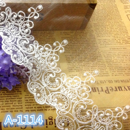 A-1114新款白色欧美复古蕾丝透明网纱刺绣花边DIY服装辅料12.5cm