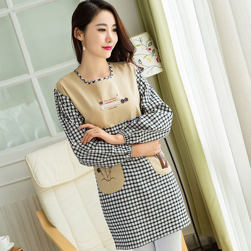 Cocina cocina delantal de algodón puro coreano moda adulto mono manga larga delantal impermeable a prueba de aceite anti-vestidor mujeres