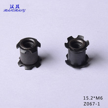供應錳鋼梅花彈片鐵管螺母氧化發黑處理管內螺母管內緊固件免焊接