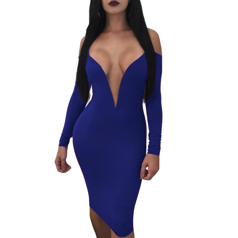 Long-Sleeved Deep V Sling Tight Dress NSXYZ100457