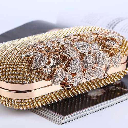 Cross-border leaves and flowers dinner bag with diamond clutch bag socialite evening bag makeup banquet bag factory direct sale