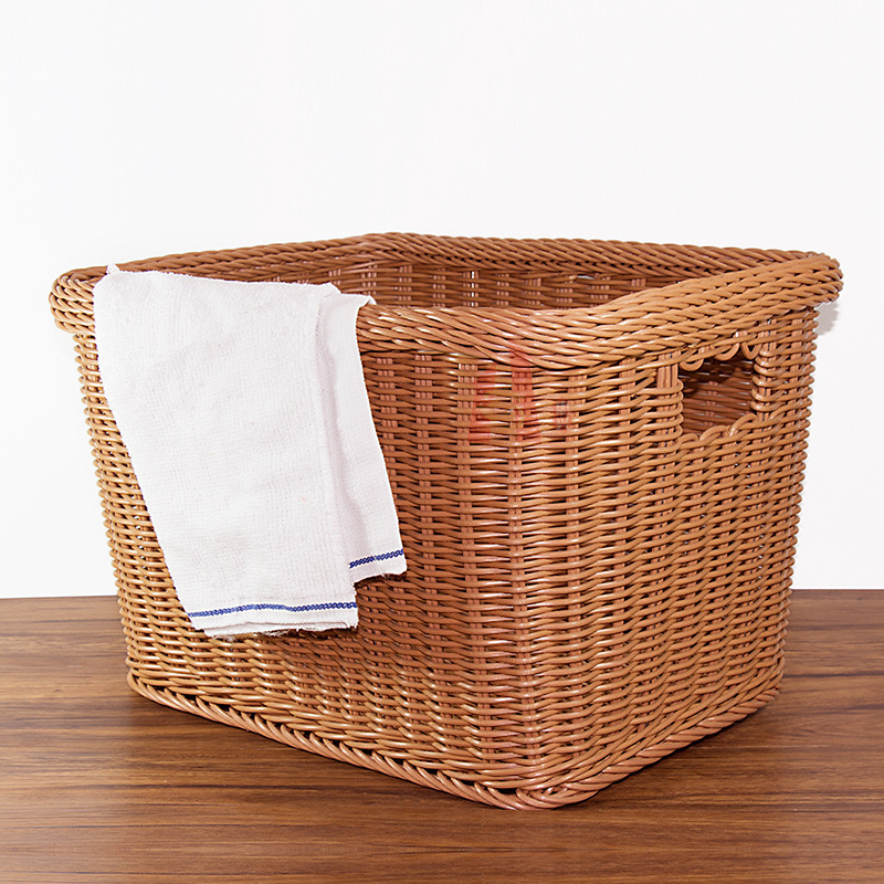 PP Rattan-like Woven Basket Rectangular Towel Basket Dirty Clothes Basket Storage Basket Cloth Straw Basket Waste Paper Basket Practical Washable Mildew-proof