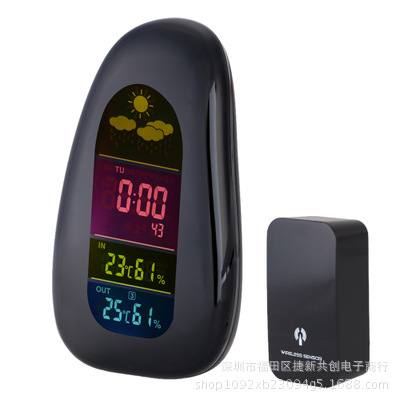 创意鹅卵石无线天气预报钟感应 温湿度 气象万年历时钟392 LED背