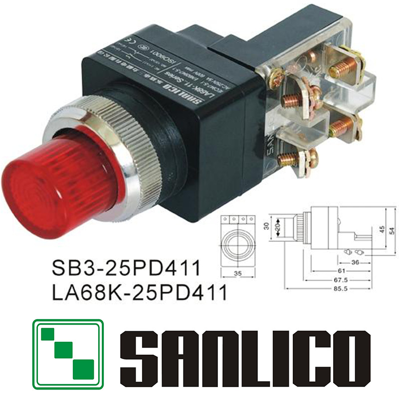 带灯凸头按钮开关 LA68K(SB3 KS11 PB)-25PD411常开