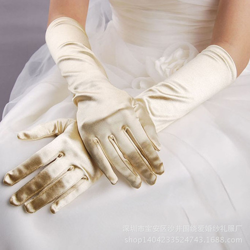 Stretch satin fingerboard gloves S38 multi-color five-finger bridal wedding dress gloves performance etiquette gloves