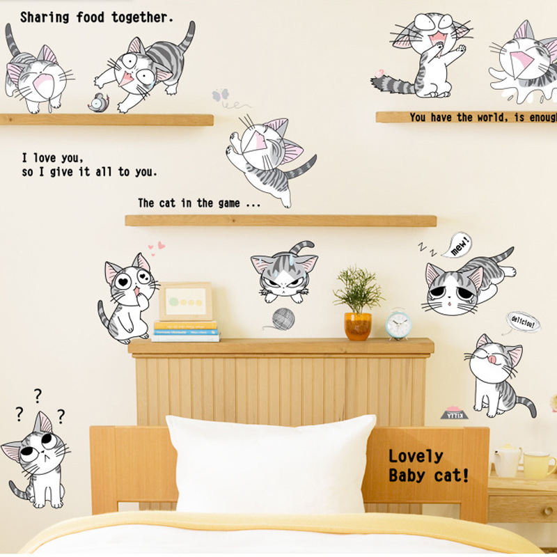裸装三代可移除儿童墙贴批发  卧室沙发背景家装壁画AY7054起司猫
