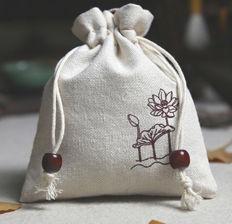 复古棉麻佛珠收纳袋双抽绳文艺黄麻束口袋厂家定做麻布袋束口袋|ru