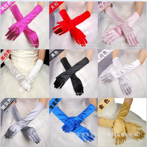 Stretch satin fingerboard gloves S38 multi-color five-finger bridal wedding dress gloves performance etiquette gloves