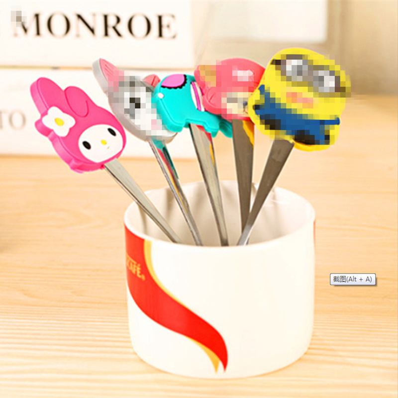 Cartoon Stainless steel spoon lovely silica gel Cartoon Spoon children a soup spoon fashion coffee Stirring spoon help