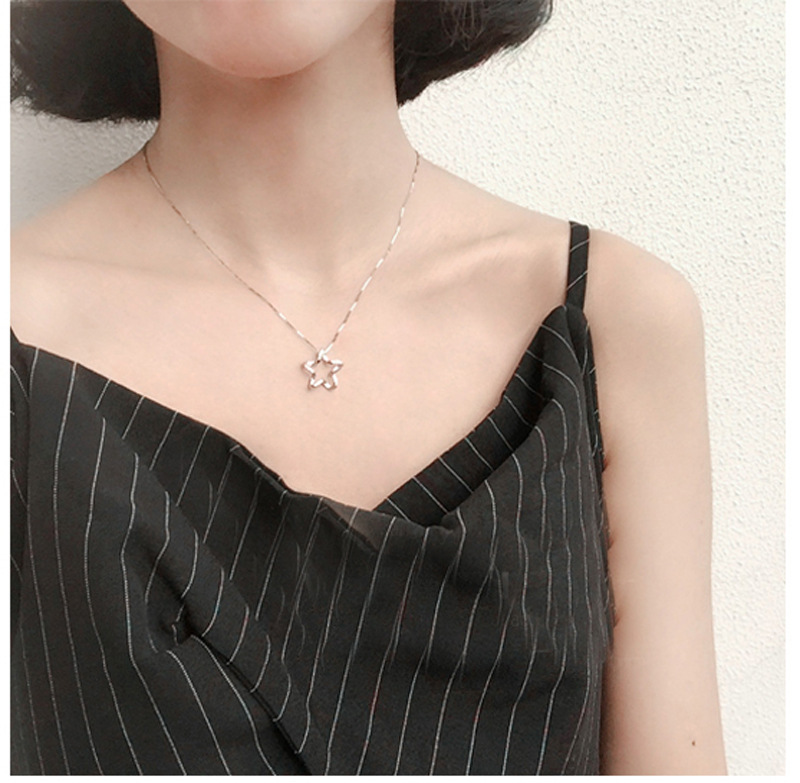 Pentagram Zircon Star Necklace Female Clavicle Chain Plated S925 Sterling Silver Pentagram Pendant Necklace display picture 1